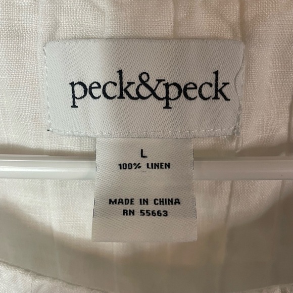 peck&peck Color Block Linen Short Sleeve Blouse size L Black White Boxy - Picture 6 of 7